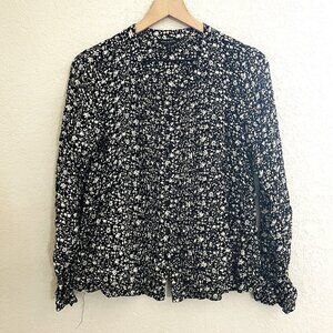 Lucky Brand Black & White Ditzy Floral Button Down Blouse Small